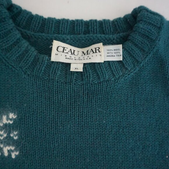 Ceau Mar Teal Wool Angora Snowflake Knit Sweater Cabincore Retro Aesthetic XL - Picture 10 of 10